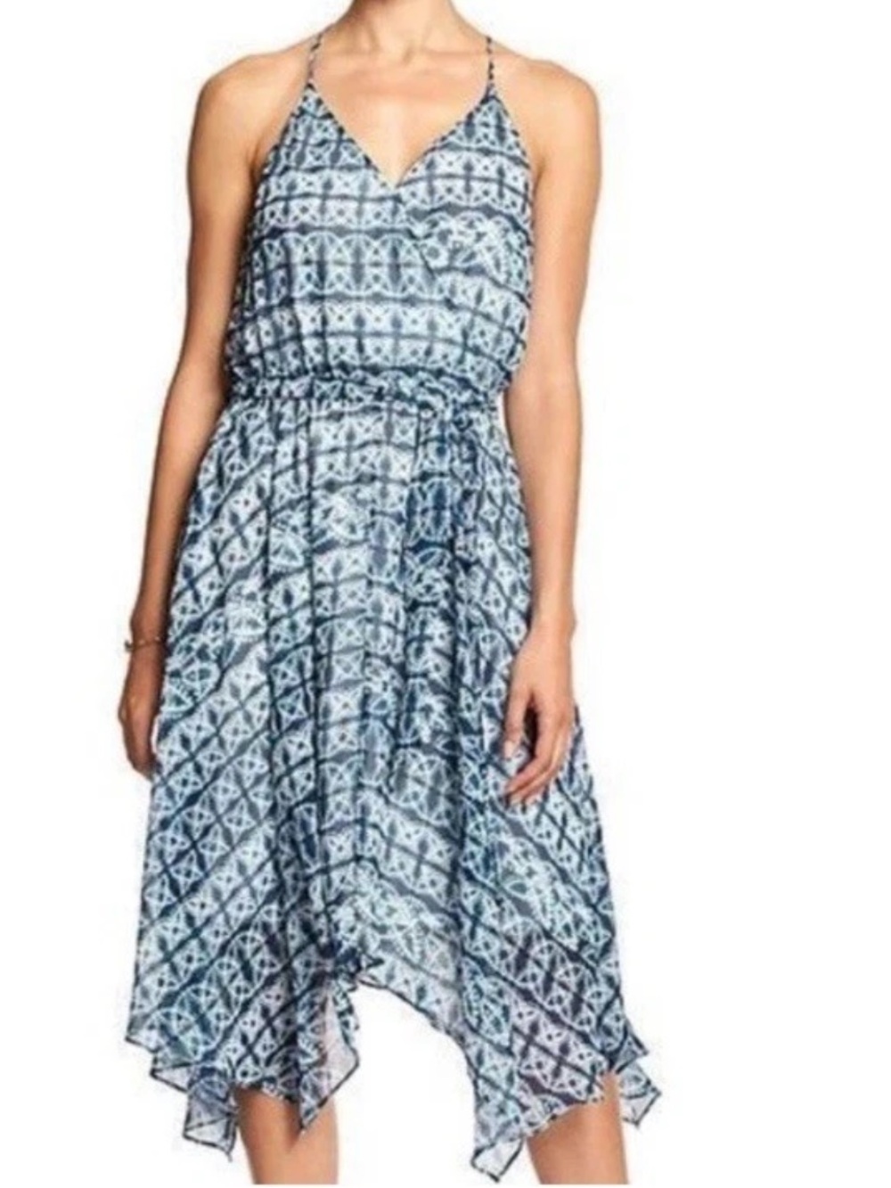 Banana Republic Blue/White Handkerchief Halter Dress Size Medium